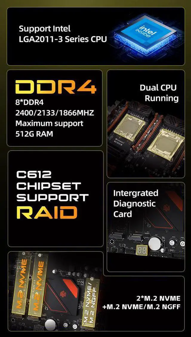 Alt view image 6 of 6 - HUANANZHI X99 F8D PLUS LGA 2011-3 X99 Motherboard support Dual CPU E5 2640 2666 2670 2696 V3 V4 DDR4 RECC NVME NGFF
