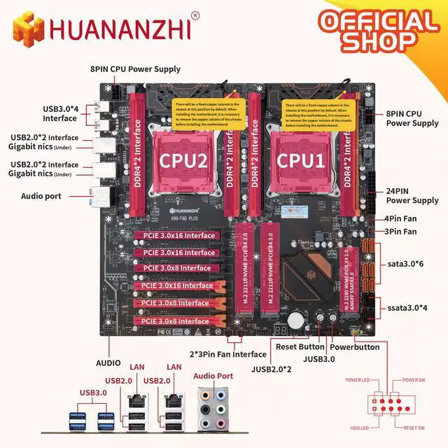 Alt view image 3 of 6 - HUANANZHI X99 F8D PLUS LGA 2011-3 X99 Motherboard support Dual CPU E5 2640 2666 2670 2696 V3 V4 DDR4 RECC NVME NGFF