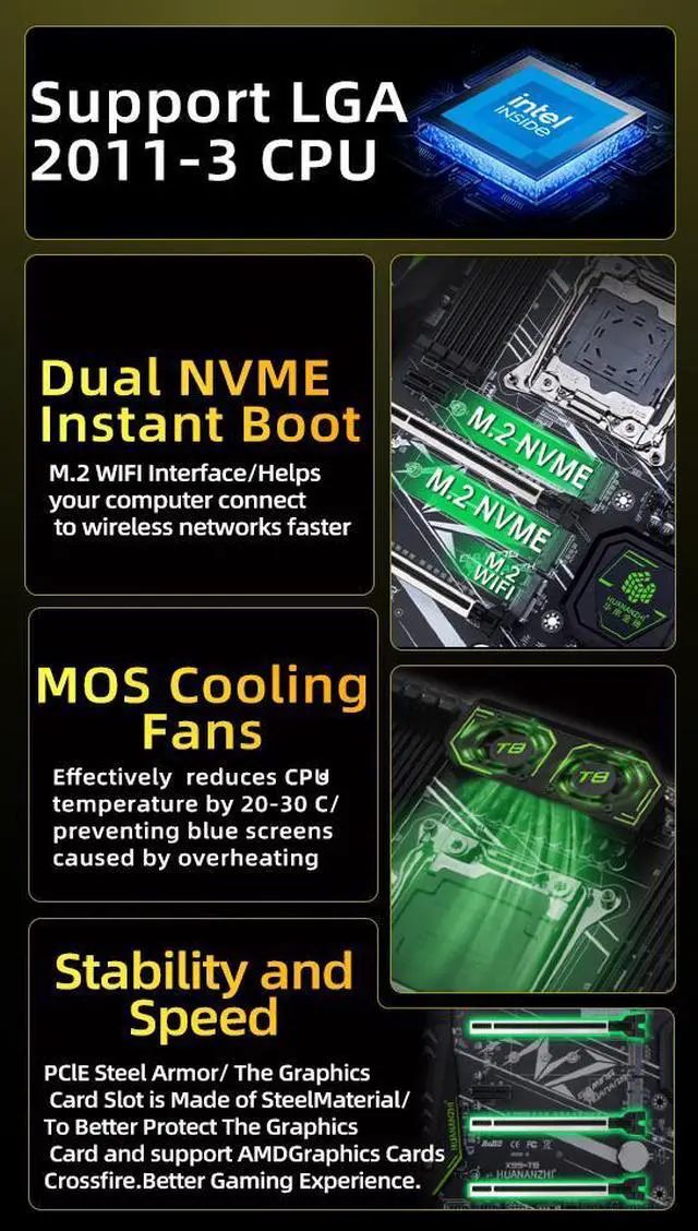 Alt view image 3 of 7 - HUANANZHI X99 T8 LGA 2011-3 X99 Motherboard support E5 2696 2678 2676 2673 2666 V3 support DDR3 RECC memory NVME