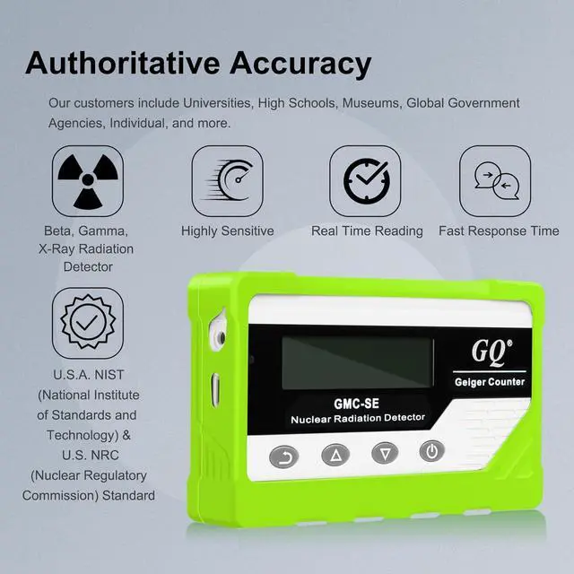 Alt view image 3 of 6 - GQ GMC-SE Geiger Counter Radiation Detector Beta Gamma X-ray Portable Radiation Monitor Meter Digital Nuclear Radiation Dosimeter, Automatic Data Recording Device, Drop-Proof Silicone Case (Green)