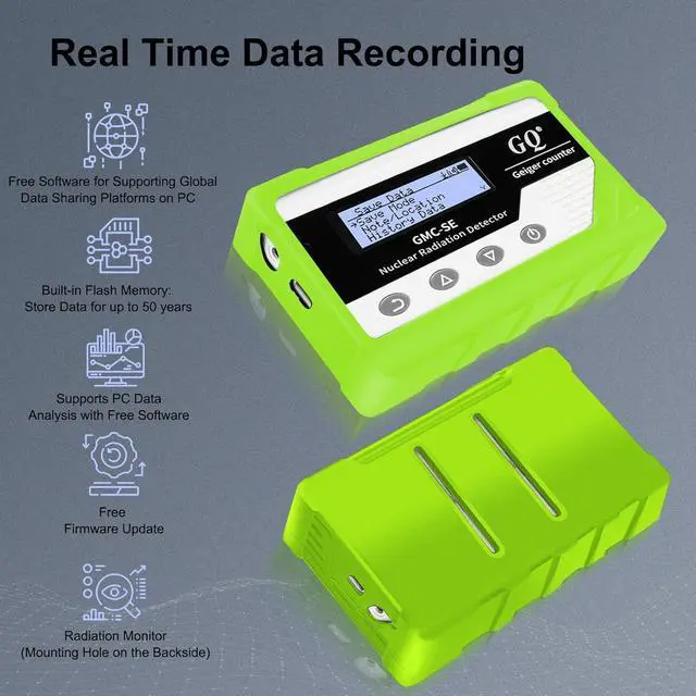 Alt view image 6 of 6 - GQ GMC-SE Geiger Counter Radiation Detector Beta Gamma X-ray Portable Radiation Monitor Meter Digital Nuclear Radiation Dosimeter, Automatic Data Recording Device, Drop-Proof Silicone Case (Green)