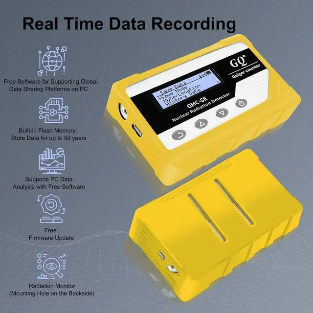 Alt view image 3 of 6 - GQ GMC-SE Geiger Counter Radiation Detector Beta Gamma X-ray Portable Radiation Monitor Meter Digital Nuclear Radiation Dosimeter, Automatic Data Recording Device, Drop-Proof Silicone Case (Yellow)