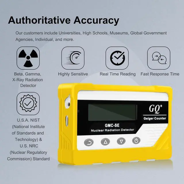 Alt view image 2 of 6 - GQ GMC-SE Geiger Counter Radiation Detector Beta Gamma X-ray Portable Radiation Monitor Meter Digital Nuclear Radiation Dosimeter, Automatic Data Recording Device, Drop-Proof Silicone Case (Yellow)