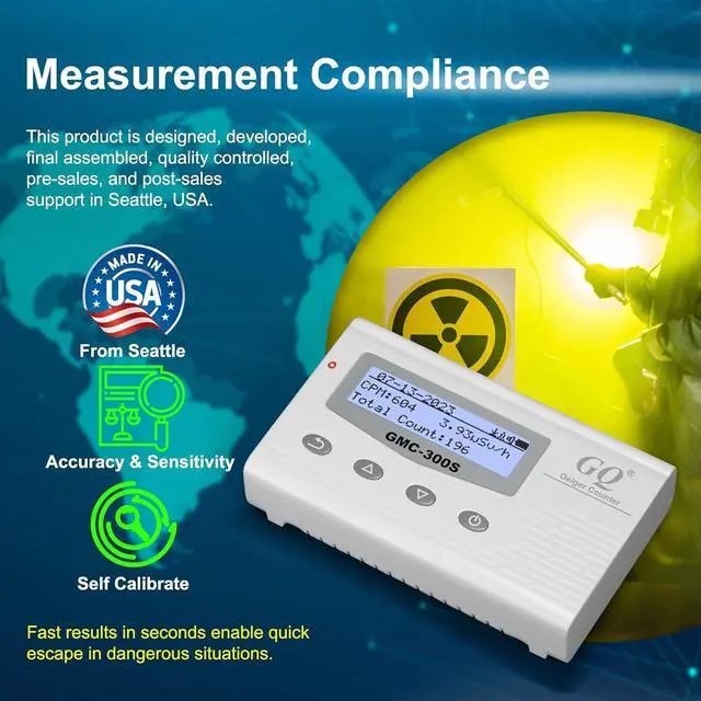 Alt view image 3 of 6 - Geiger Counter Nuclear Radiation Detector GQ GMC-300S Digital Nuclear Radiation Dosimeter with LCD Display, Portable Handheld Beta Gamma X-ray Rechargeable Radiation Monitor Meter
