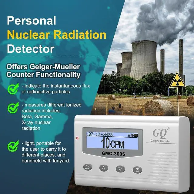 Alt view image 2 of 6 - Geiger Counter Nuclear Radiation Detector GQ GMC-300S Digital Nuclear Radiation Dosimeter with LCD Display, Portable Handheld Beta Gamma X-ray Rechargeable Radiation Monitor Meter