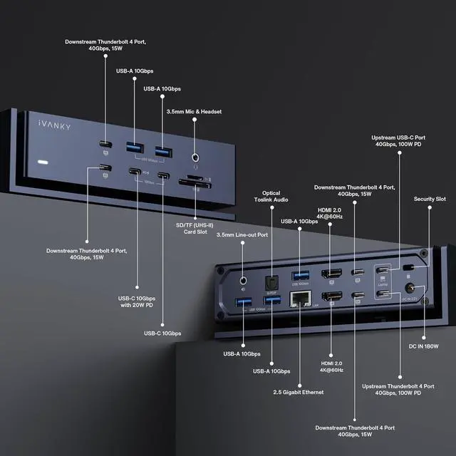 Alt view image 4 of 7 - iVANKY FusionDock Max 1 Compatible with Thunderbolt 4, 20-in-1 Quad 6K@60Hz Monitor MacBook Docking Station, 40Gbps Dock for Mac M1/M2/M3 Pro/Max