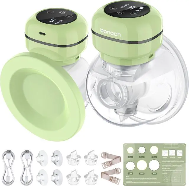 Main image of bonoch Wearable Breast Pump Hands Free, Electric Breast Pump Portable with 3 Modes 9 Level, Memory Function, Dust Cover, 19/22/26mm Flange, Milk Storage Bags, Nipple Ruler, Rechargeable & LCD Display