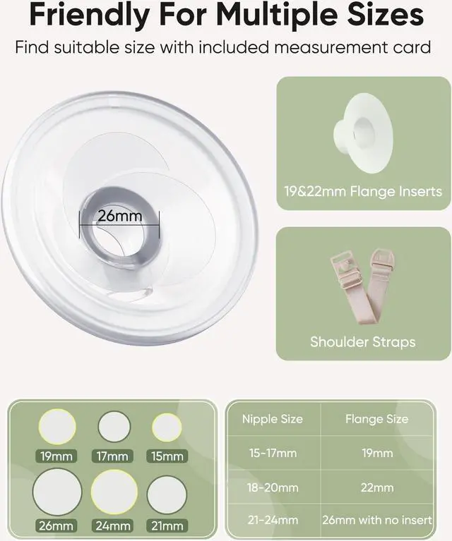 Alt view image 4 of 7 - bonoch Wearable Breast Pump Hands Free, Electric Breast Pump Portable with 3 Modes 9 Level, Memory Function, Dust Cover, 19/22/26mm Flange, Milk Storage Bags, Nipple Ruler, Rechargeable & LCD Display