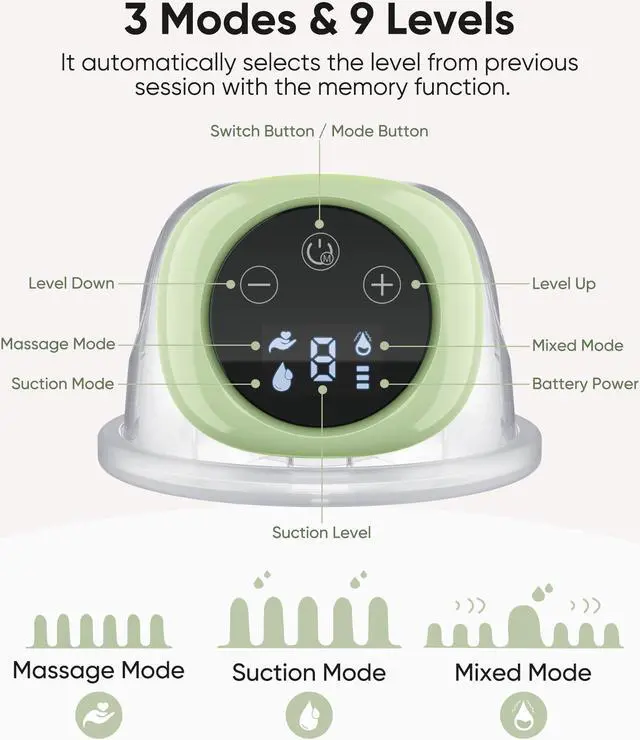 Alt view image 5 of 7 - bonoch Wearable Breast Pump Hands Free, Electric Breast Pump Portable with 3 Modes 9 Level, Memory Function, Dust Cover, 19/22/26mm Flange, Milk Storage Bags, Nipple Ruler, Rechargeable & LCD Display