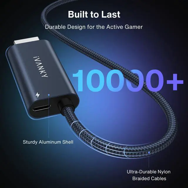 Alt view image 3 of 5 - IVANKY 2-in-1 USB C to HDMI 100W Charging Cable Dock for Steam Deck ROG Ally X/MSI Claw, 4K@60Hz Nylon Braided Cable Portable Travel TV Adapter Connector for TV Screen Extend, Midnight Blue
