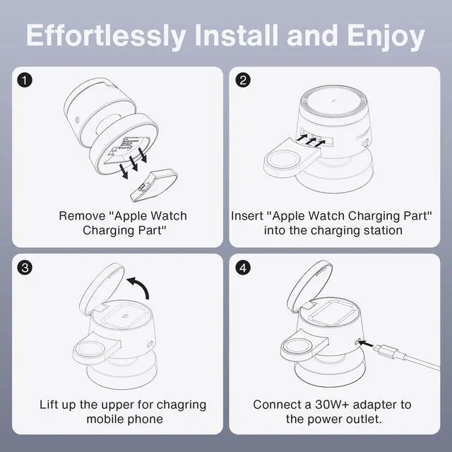 Alt view image 4 of 7 - iVANKY for iPhone 16 Pro Max 4 in 1 Wireless Charging Station Cube with Night-Lamp for MagSafe Magnetic Charger, 22.5 W Travel Stand, 3 in 1 Fast Charge for Apple iWatch Ultra, Airpods