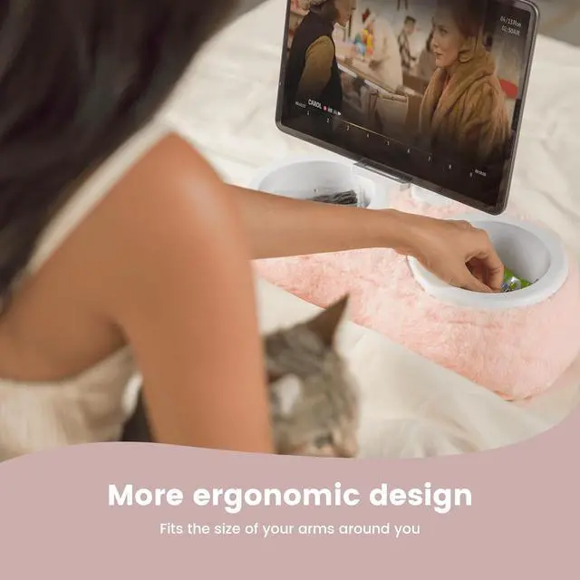 Alt view image 2 of 6 - Tablet Stand Pillow, Kindle Pillow Stand, ipad Holder for Bed Compatible with iPad, iPhone, Samsung, Kindle, 360°Adjustable Phone Stand for Bed with Soft Plush Fabric, and Two Detachable Bowl-Pink