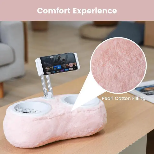 Alt view image 5 of 6 - Tablet Stand Pillow, Kindle Pillow Stand, ipad Holder for Bed Compatible with iPad, iPhone, Samsung, Kindle, 360°Adjustable Phone Stand for Bed with Soft Plush Fabric, and Two Detachable Bowl-Pink