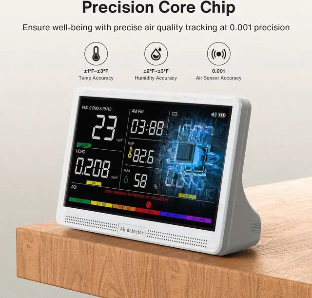 Alt view image 4 of 7 - 7" Display 16 in 1 Detector Air Quality Monitor for Indoor Monitoring