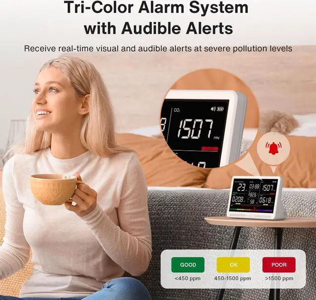 Alt view image 6 of 7 - 7" Display 16 in 1 Detector Air Quality Monitor for Indoor Monitoring