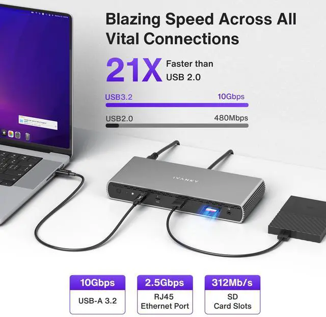 Alt view image 5 of 7 - iVANKY Thunderbolt 5 Docking Station Dual 6K@60Hz for MacBooks and Triple 4K@144Hz Dock for Windows with 180W Power Adapter