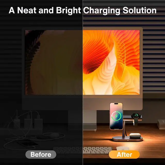 Alt view image 7 of 7 - 4-in-1 Wireless Charging Stand with 3 Level Night Light and Safe Charging Base