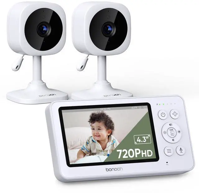 Main image of bonoch 4.3" Baby Monitor with 2 720p Video LCD Display Cameras with 23Hour Battery, VOX Mode, 2-Way Audio, Auto Night Vision