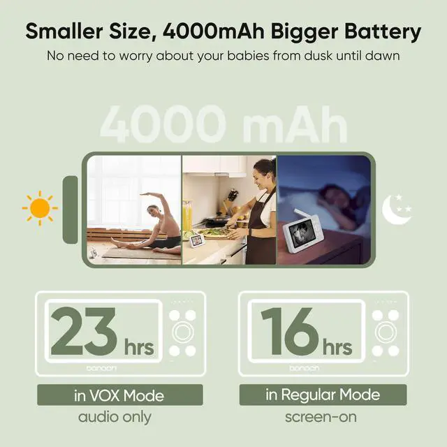 Alt view image 4 of 7 - bonoch 4.3" Baby Monitor with 2 720p Video LCD Display Cameras with 23Hour Battery, VOX Mode, 2-Way Audio, Auto Night Vision
