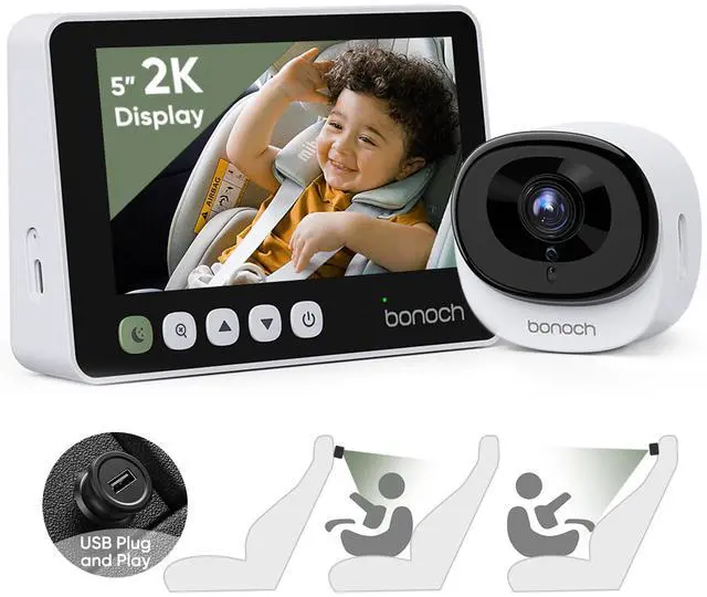 Main image of 2K Baby Car Camera with Full Crystal Night Vision, 5 Inch Baby Car Montior for Back Seat Rear Facing