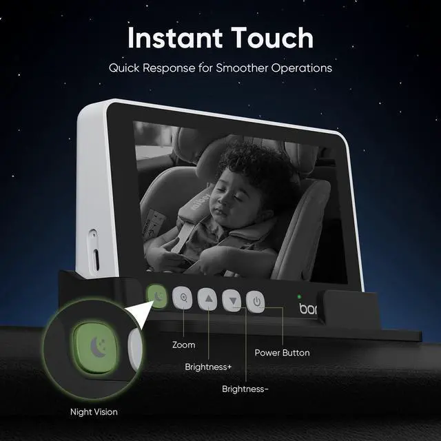Alt view image 5 of 7 - 2K Baby Car Camera with Full Crystal Night Vision, 5 Inch Baby Car Montior for Back Seat Rear Facing