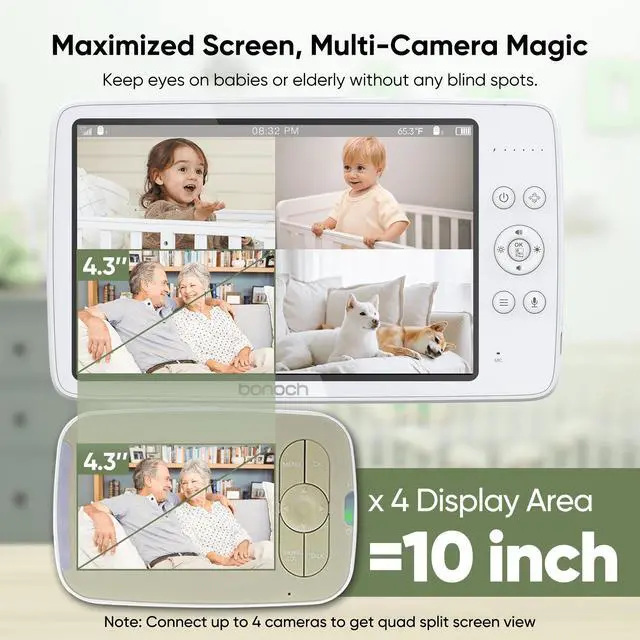 Alt view image 2 of 7 - bonoch MegaView Baby Monitor 10 inch 720P with 2 cameras No Wifi VOX Mode Auto Night Vision Hack Proof