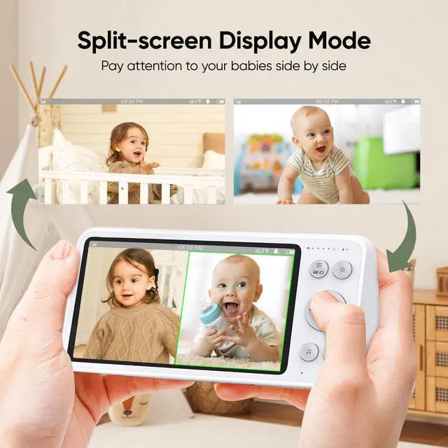 Alt view image 6 of 6 - BONOCH 5.5" 1080P Video Baby Monitor with 2 Cameras, Wireless, Motion Sensor, and Local Storage, White