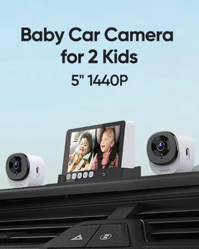 Main image of Bonoch 5" 1440P Dual Baby Car Camera, 360° Rotatable Wide View, Split Screen & Night Vision, USB Powered Car Seat Monitor for 2 Kids