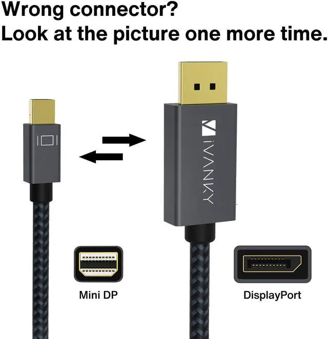 Alt view image 2 of 7 - iVANKY 3.3 Foot Bi-Directional Mini DisplayPort to DP 1.4 Cable 32.4Gbps HBR3 8K@60Hz 4K@240Hz HDR10+ HDCP 2.3 DSC 1.2a Gaming Cord G-Sync FreeSync Compatible with Thunderbolt 1/2 MacBook Desktop PC