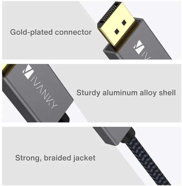 Alt view image 5 of 7 - iVANKY 3.3 Foot Bi-Directional Mini DisplayPort to DP 1.4 Cable 32.4Gbps HBR3 8K@60Hz 4K@240Hz HDR10+ HDCP 2.3 DSC 1.2a Gaming Cord G-Sync FreeSync Compatible with Thunderbolt 1/2 MacBook Desktop PC