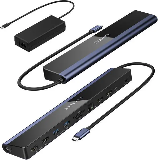 Main image of iVANKY 12-in-1 USB-C Thunderbolt 3/4 Docking Station with 100W Power Adapter, 85W PD Charging, Dual 4K HDMI, USB 3.0, Gigabit Ethernet, SD/TF Card Reader for Dell HP Lenovo Asus Surface Laptops