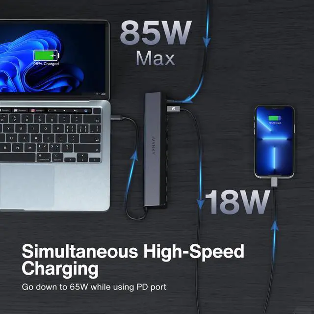 Alt view image 3 of 7 - iVANKY 12-in-1 USB-C Thunderbolt 3/4 Docking Station with 100W Power Adapter, 85W PD Charging, Dual 4K HDMI, USB 3.0, Gigabit Ethernet, SD/TF Card Reader for Dell HP Lenovo Asus Surface Laptops