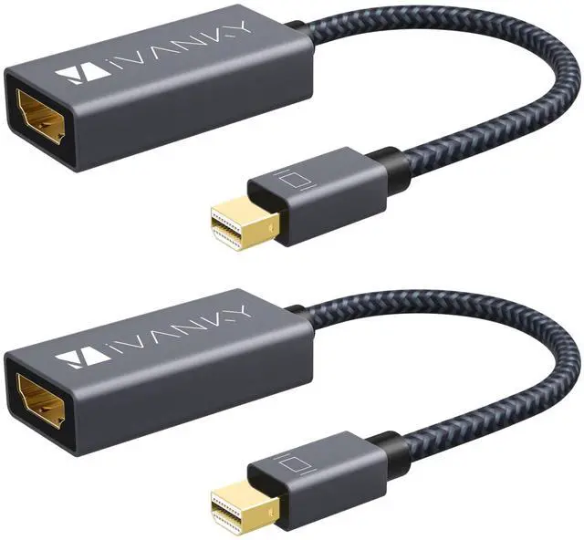 Main image of iVANKY 2 Pack Super Slim Nylon Braided Mini DisplayPort to HDMI Adapter Grey Mini DP to HDMI Video Converter Compatible with Microsoft Surface Dock Apple MacBook Air Pro Monitors Projectors