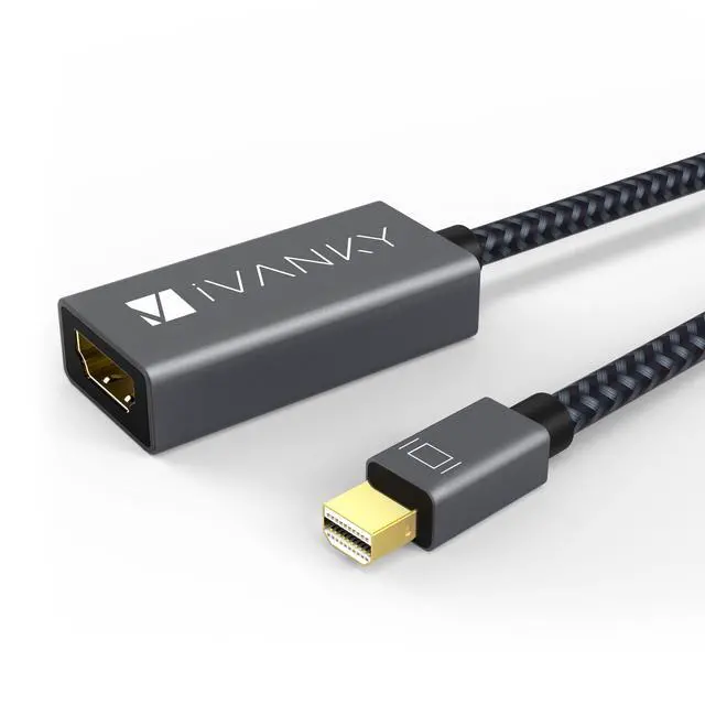 Alt view image 3 of 7 - iVANKY 2 Pack Super Slim Nylon Braided Mini DisplayPort to HDMI Adapter Grey Mini DP to HDMI Video Converter Compatible with Microsoft Surface Dock Apple MacBook Air Pro Monitors Projectors