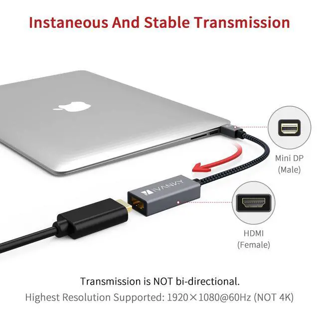 Alt view image 5 of 7 - iVANKY 2 Pack Super Slim Nylon Braided Mini DisplayPort to HDMI Adapter Grey Mini DP to HDMI Video Converter Compatible with Microsoft Surface Dock Apple MacBook Air Pro Monitors Projectors