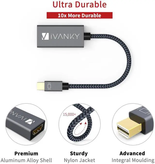 Alt view image 7 of 7 - iVANKY 2 Pack Super Slim Nylon Braided Mini DisplayPort to HDMI Adapter Grey Mini DP to HDMI Video Converter Compatible with Microsoft Surface Dock Apple MacBook Air Pro Monitors Projectors