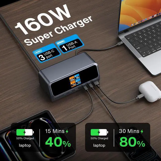 Alt view image 3 of 7 - iVANKY Vertical Aluminum 13-in-1 Thunderbolt Docking Station, 2.26 Inch LCD Status Display, Dual 4K HDMI/DP, 10Gbps USB3.2 Gen2, 160W Max Output, Gigabit Ethernet with Magnetic Base & 80cm Cable
