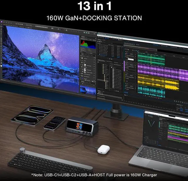 Alt view image 7 of 7 - iVANKY Vertical Aluminum 13-in-1 Thunderbolt Docking Station, 2.26 Inch LCD Status Display, Dual 4K HDMI/DP, 10Gbps USB3.2 Gen2, 160W Max Output, Gigabit Ethernet with Magnetic Base & 80cm Cable