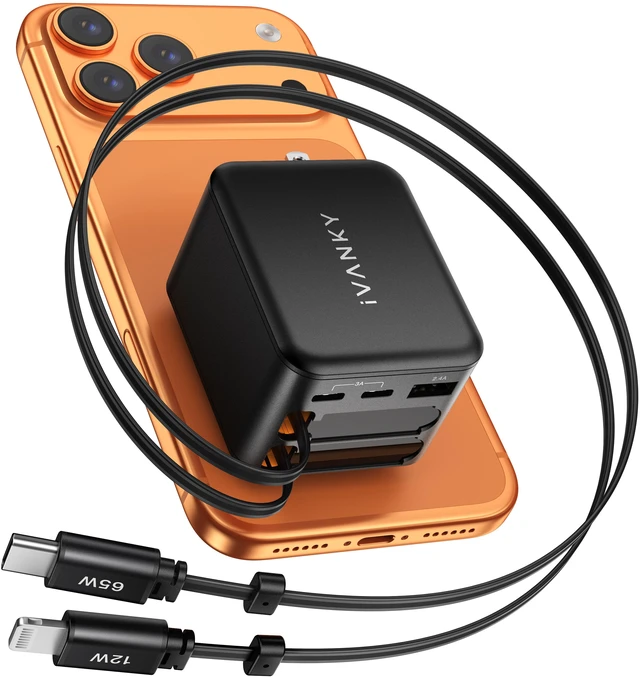Main image of iVANKY 65W Retractable GaN Wall Charger for MacBook, 5-in-1 USB-C and Lightning, 33.5-inch Cables, PD PPS Fast Charging, 5-Port Power Adapter for iPhone 17/16/15 Pro Max