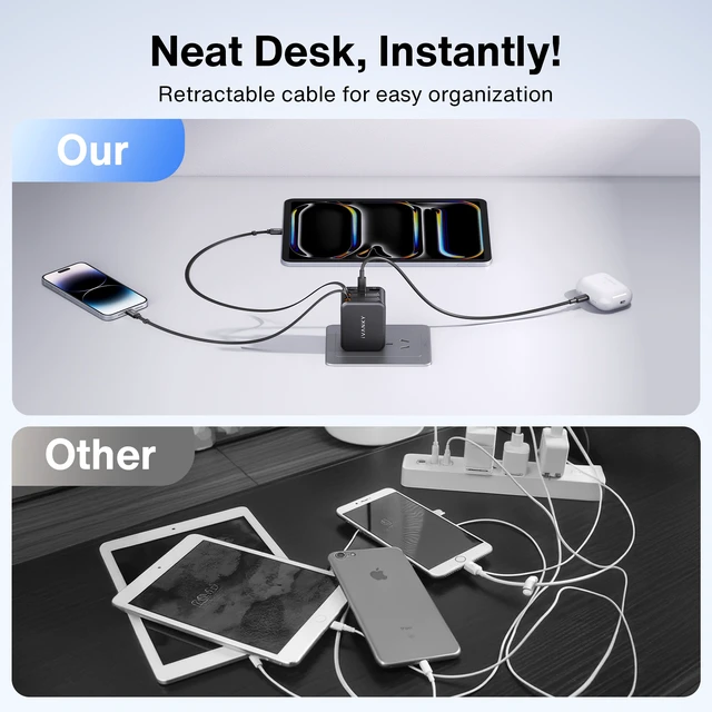 Alt view image 6 of 7 - iVANKY 65W Retractable GaN Wall Charger for MacBook, 5-in-1 USB-C and Lightning, 33.5-inch Cables, PD PPS Fast Charging, 5-Port Power Adapter for iPhone 17/16/15 Pro Max