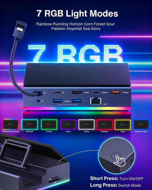 Alt view image 7 of 7 - iVANKY 14-in-1 RGB Docking Station for ROG Xbox Ally X (2025), Steam Deck, Legion Go S, MSI Claw 8 AI, 4K@120Hz, 10Gbps USB 3.2, SD/TF, 1Gbps Ethernet, 100W Charge, Foldable