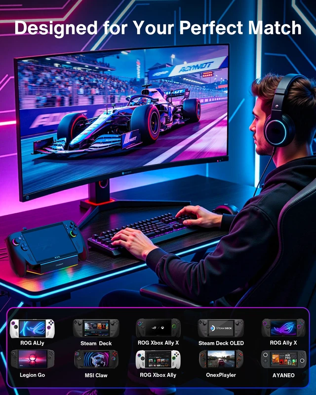Alt view image 6 of 7 - iVANKY 14-in-1 RGB Docking Station for ROG Xbox Ally X (2025), Steam Deck, Legion Go S, MSI Claw 8 AI, 4K@120Hz, 10Gbps USB 3.2, SD/TF, 1Gbps Ethernet, 100W Charge, Foldable