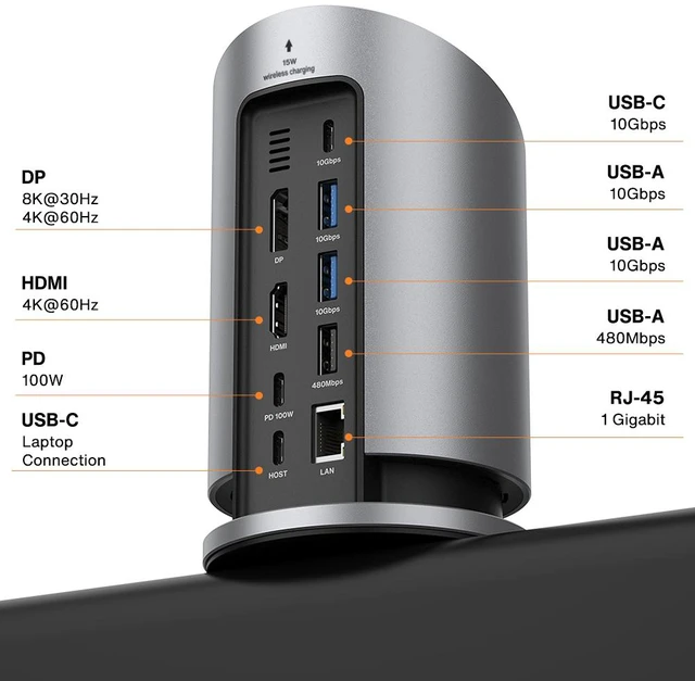 Alt view image 2 of 7 - iVANKY 9-in-1 USB-C Hub with Dual 4K@60Hz HDMI & DisplayPort,Qi2 Magnetic Wireless Charging 15W,100W PD Works with MacBook, Windows Laptops Docking Station,Tablets & Smartphones,3x USB 3.2 10Gbps, GbE