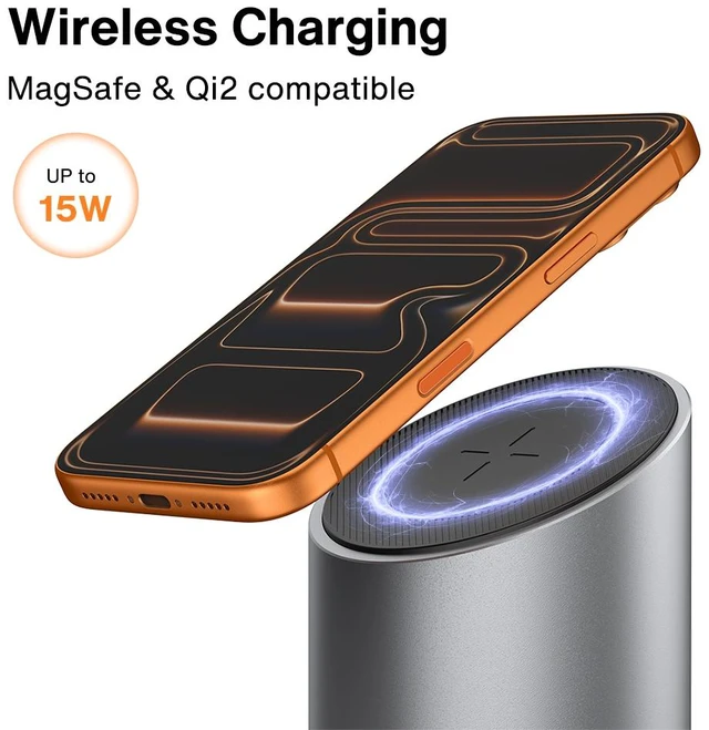 Alt view image 3 of 7 - iVANKY 9-in-1 USB-C Hub with Dual 4K@60Hz HDMI & DisplayPort,Qi2 Magnetic Wireless Charging 15W,100W PD Works with MacBook, Windows Laptops Docking Station,Tablets & Smartphones,3x USB 3.2 10Gbps, GbE
