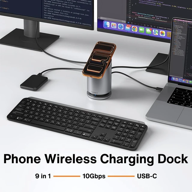 Alt view image 4 of 7 - iVANKY 9-in-1 USB-C Hub with Dual 4K@60Hz HDMI & DisplayPort,Qi2 Magnetic Wireless Charging 15W,100W PD Works with MacBook, Windows Laptops Docking Station,Tablets & Smartphones,3x USB 3.2 10Gbps, GbE