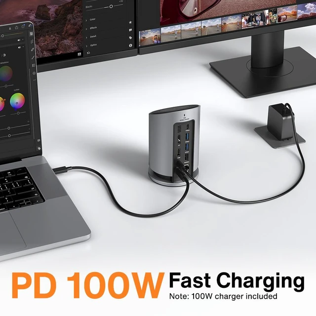 Alt view image 5 of 7 - iVANKY 9-in-1 USB-C Hub with Dual 4K@60Hz HDMI & DisplayPort,Qi2 Magnetic Wireless Charging 15W,100W PD Works with MacBook, Windows Laptops Docking Station,Tablets & Smartphones,3x USB 3.2 10Gbps, GbE