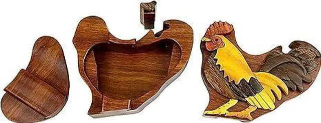 Alt view image 3 of 3 - Rooster - All Natural Wood Intarsia Puzzle Box - Handcrafted with Secret Compartment