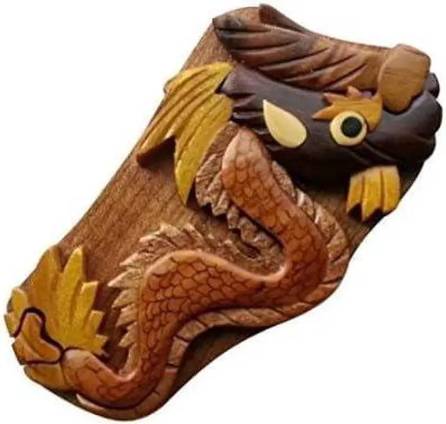 Main image of Dragon, Handmade Wooden Puzzle Box with Secret Compartment, All-Natural Intarsia Wood Art