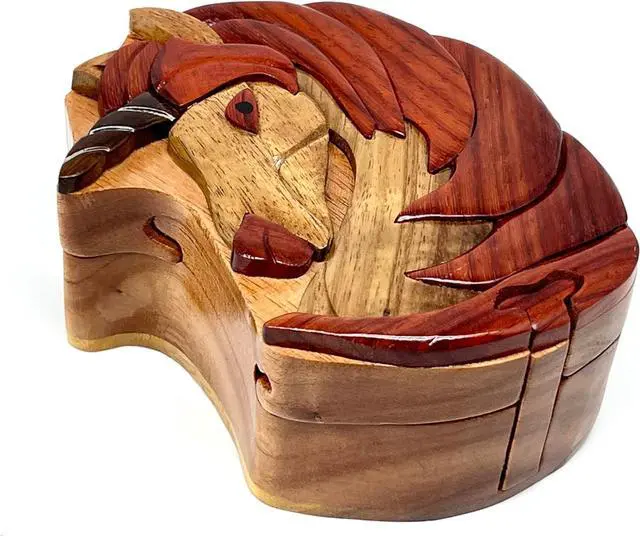 Alt view image 3 of 3 - Unicorn - All Natural Wood Intarsia Puzzle Box - Handcrafted with Secret Compartment