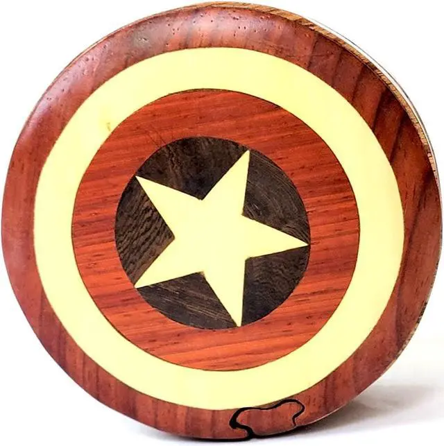 Main image of Captain America - Handcrafted Wooden Intarsia Puzzle Box - All Natural Wood Art